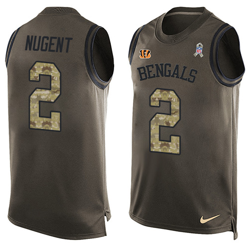 Men's Limited Mike Nugent Nike Jersey Green - #2 Salute to Service Tank Top NFL Cincinnati Bengals